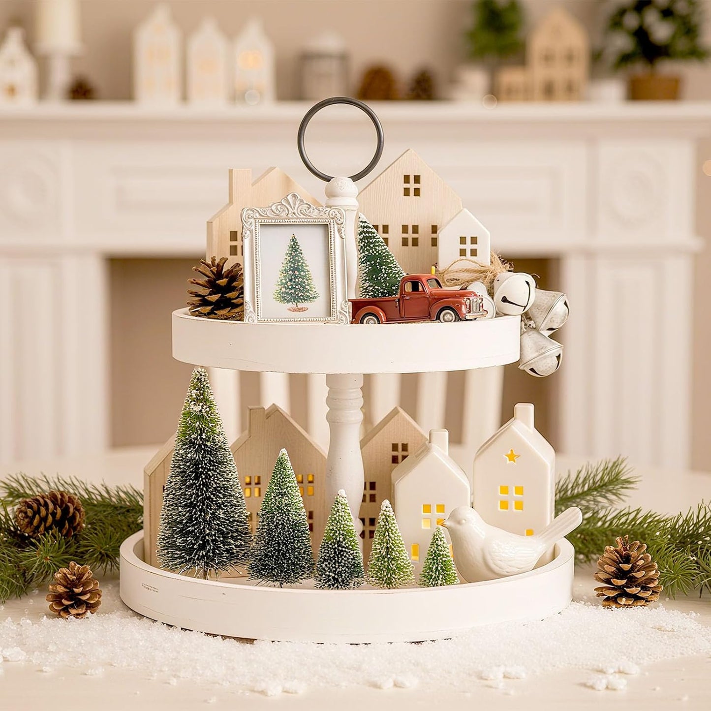 LOVEINUSA 40Pcs Mini Sisal Snow Frost Bottle Brush Trees in 5 Sizes for Christmas DIY Home Decoration and Tabletops