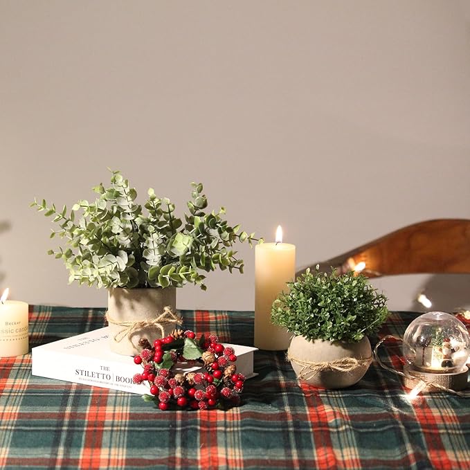 4Pack Small Fake Plants for Bathroom Decor, Artificial Plants Indoor, Faux Plants Indoor Eucalyptus Rosemary for Home Kitchen Farmhouse Office Room Decor
