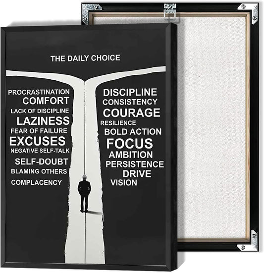Inspirational Self-Discipline Poster Growing Up The Daily Choice Wall Art Discipline Vs Comfort Choose Prints Painting For Living Room Bedroom Office Wall Decor 16x24in Framed