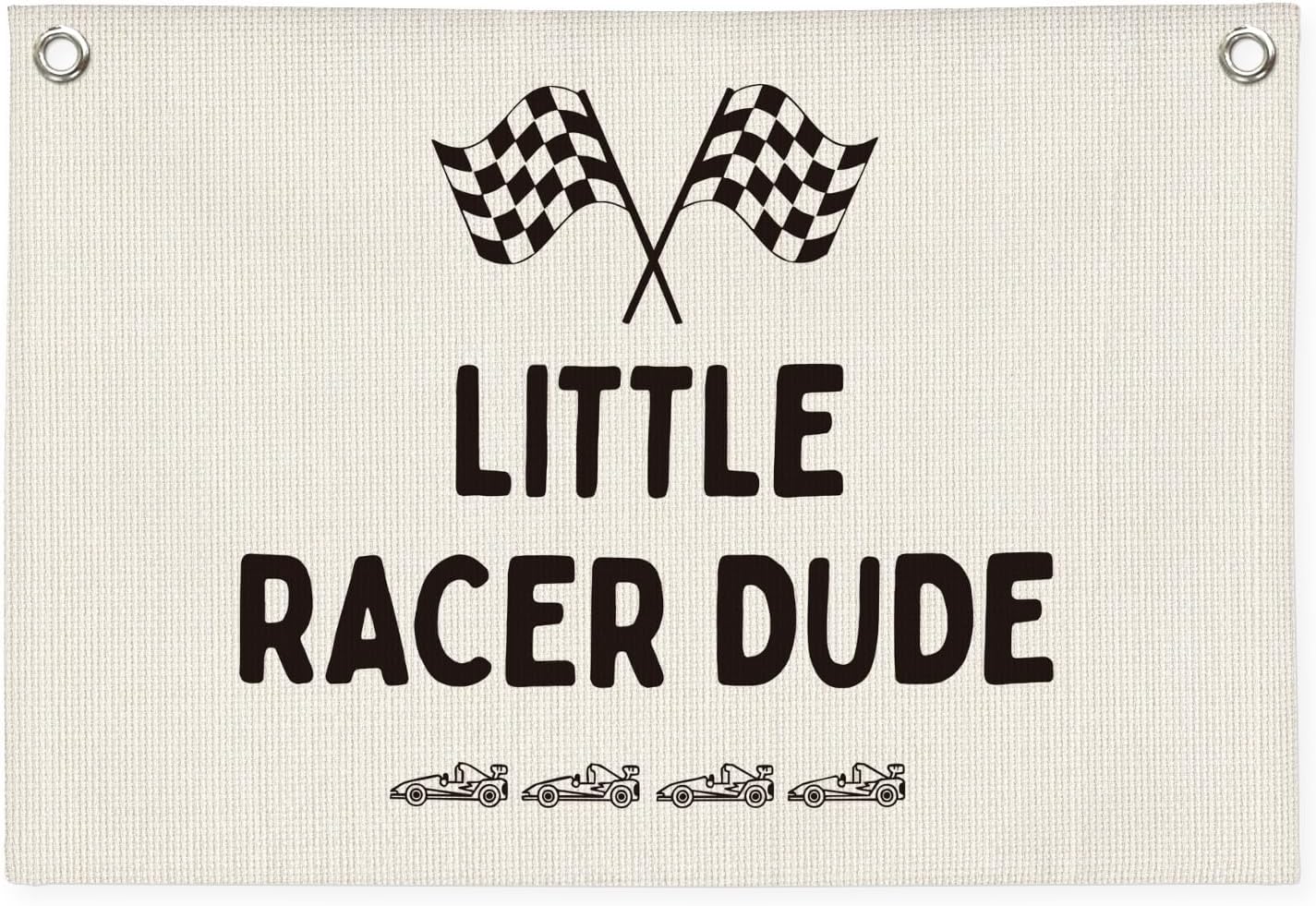 Little Racer Dude Canvas Banner – Race Car Room Decor for Boys, Toddler Boy Wall Hanging for Bedroom or Playroom, 30x20 Inch