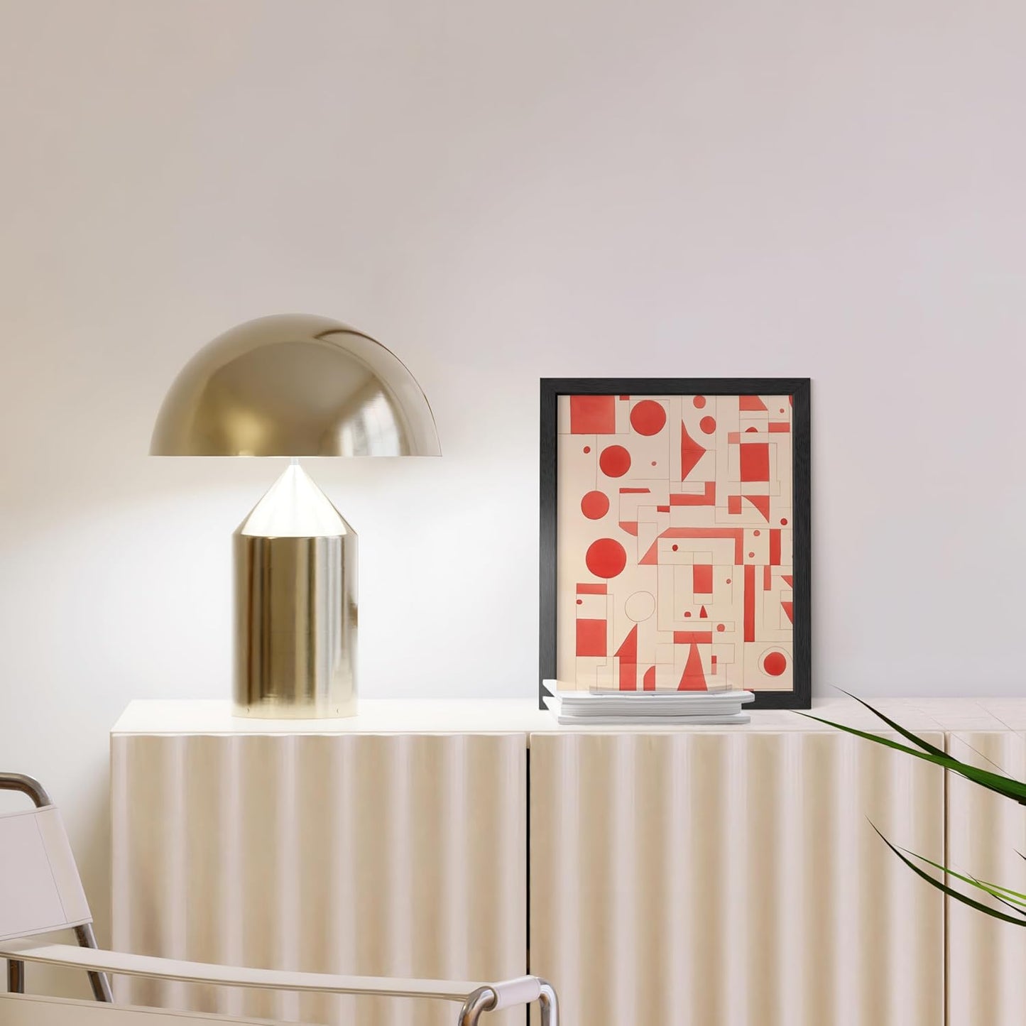 HAUS AND HUES Colorful Abstract Wall Art - Minimalist Retro Picture for Living Room Decor, Red and Pink Modern Wall Art Painting (Red Geometric, Black Frame, 8x10)