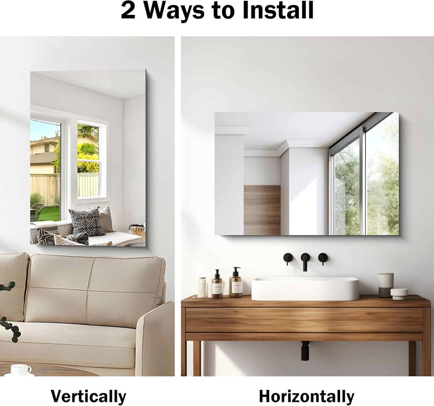 Frameless Mirror, 24x36 Inch Bathroom Mirror for Wall, Rectangle Bathroom Vanity Mirrors with Polished Edge, Hangs Horizontally or Vertically for Bathroom, Bedroom and Living Room