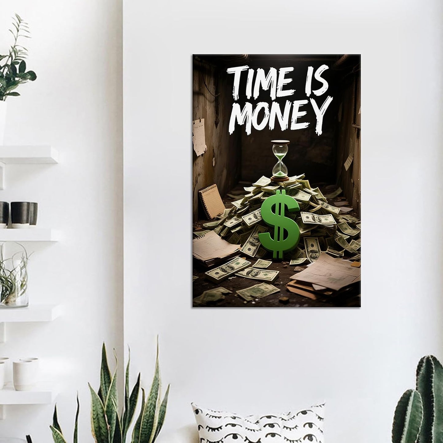 Inspirational Painting Poster Wall Art Time is Money Motivational Entrepreneur Quotes Print on Canvas Picture Painting Artwork for Modern Home Living Room Gym School Ready to Hang [24''Wx36''H]