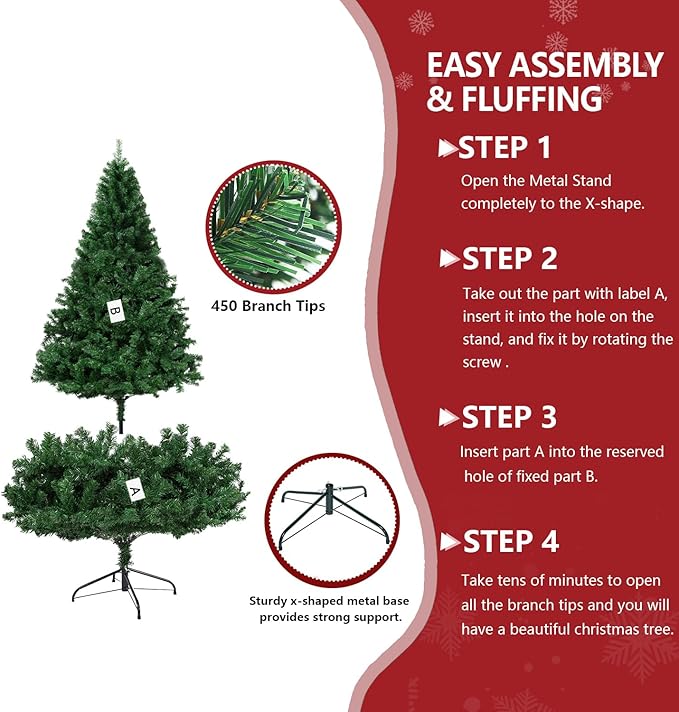 ULICO 4ft Artificial Green Christmas Tree,Premium Spruce Xmas Tree with 450 Branch Tips, Fake Christmas Tree with Foldable Metal Base Stand,Home, Office,Party Decoration