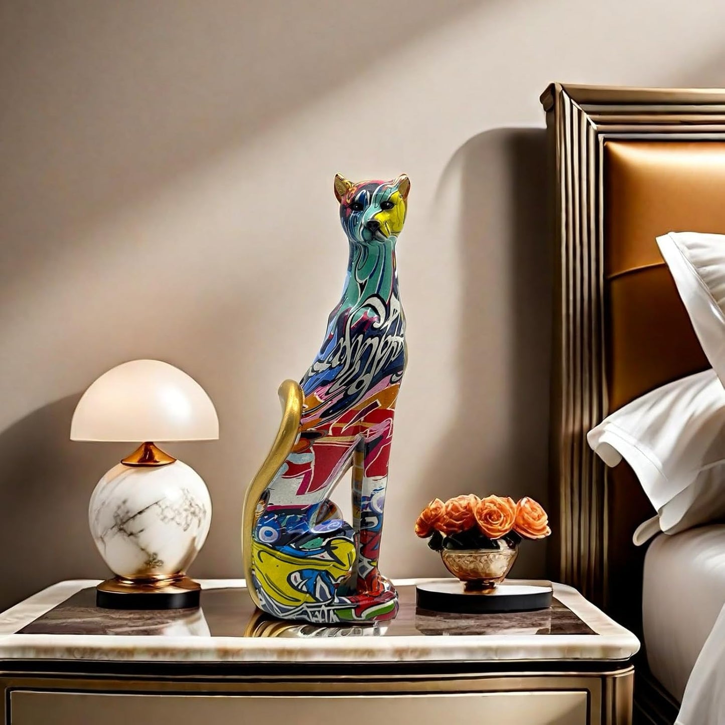 Colorful Leopard Statue Art Figurine Sculpture Collectible Gifts for Leopard Lover Office Home Decor Desk Accessories Decoration Garden Figurines Outdoor Decor (Color A)