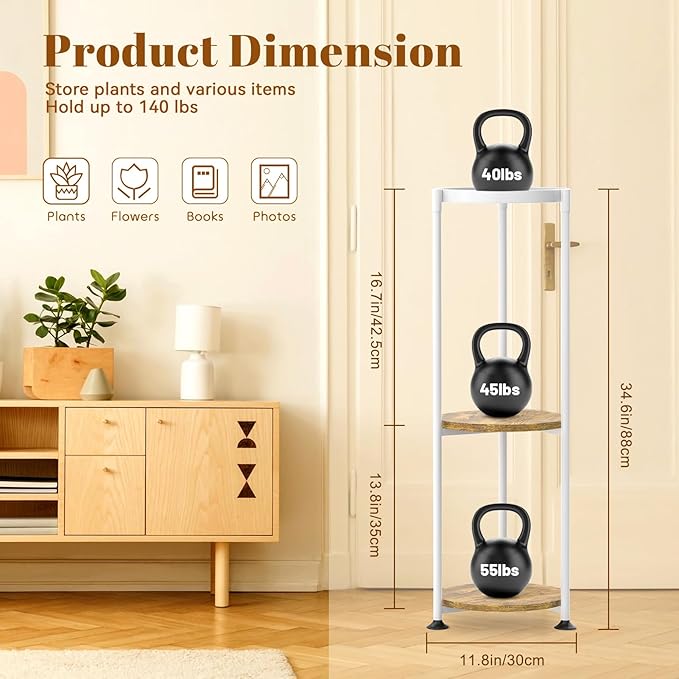 KMOTASUO 3 Tier White Plant Stand Indoor for Large Tall Heavy Duty Planter, Multiple Sturdy Metal Flower Corner Rack for Narrow House Floor, Iron Vertical Level Round Orchi Holder Organizer, Modern