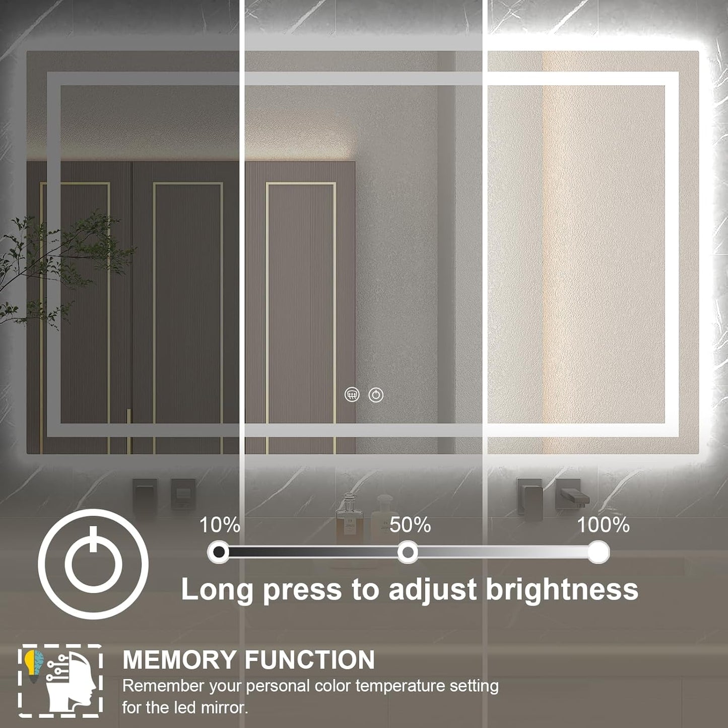 LED Mirror for Bathroom 60x30 Lighted Bathroom Vanity Mirrors with Lights, Brighter Frontlit and Backlit Anti-Fog Mirror, Tempered Glass, Dimmable 3 Colors Light Modes, Memory Function