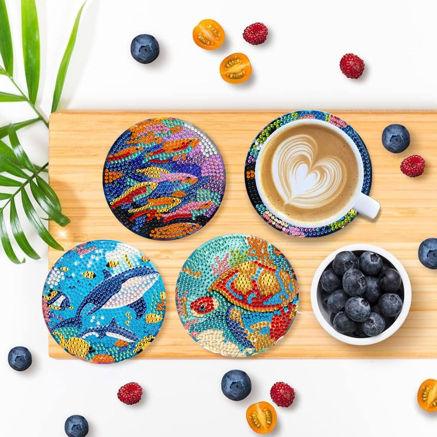 EWJRNSF 6 PCS Small Diamond Art Coasters Kits, Diamond Painting Coasters, Fall Diamond Art Kits for Adults Beginners, Arts and Crafts Item Sets with Holder for Drinks. Ocean
