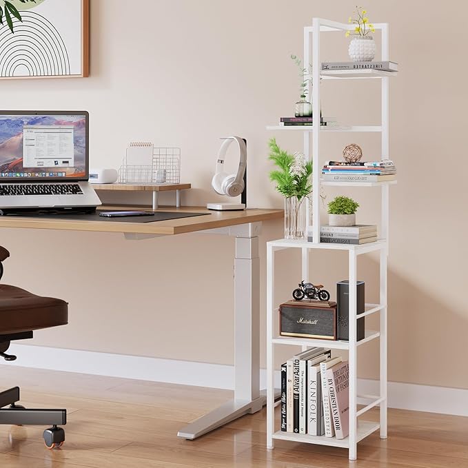 Plant Stand Indoor with Grow Light, 6-Tiered Tall Plant Stand Indoor, Metal Plant Shelf with Bookshelf Bookcase and Adjustable Light, Ideal for Living Room, Reading room, Garden, Patio (white)