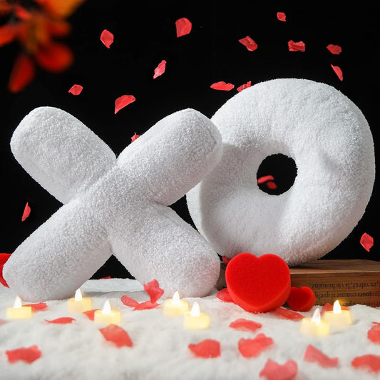 EastTree XO Pillows, Christmas Love XO Shaped Pillow, White Throw Pillows, Love Pillow Gifts, Ultra Soft Teddy Fleece Wedding Pillows, Women Girls Kid Room Decor, Valentine's Day Decor 14x14 Inch