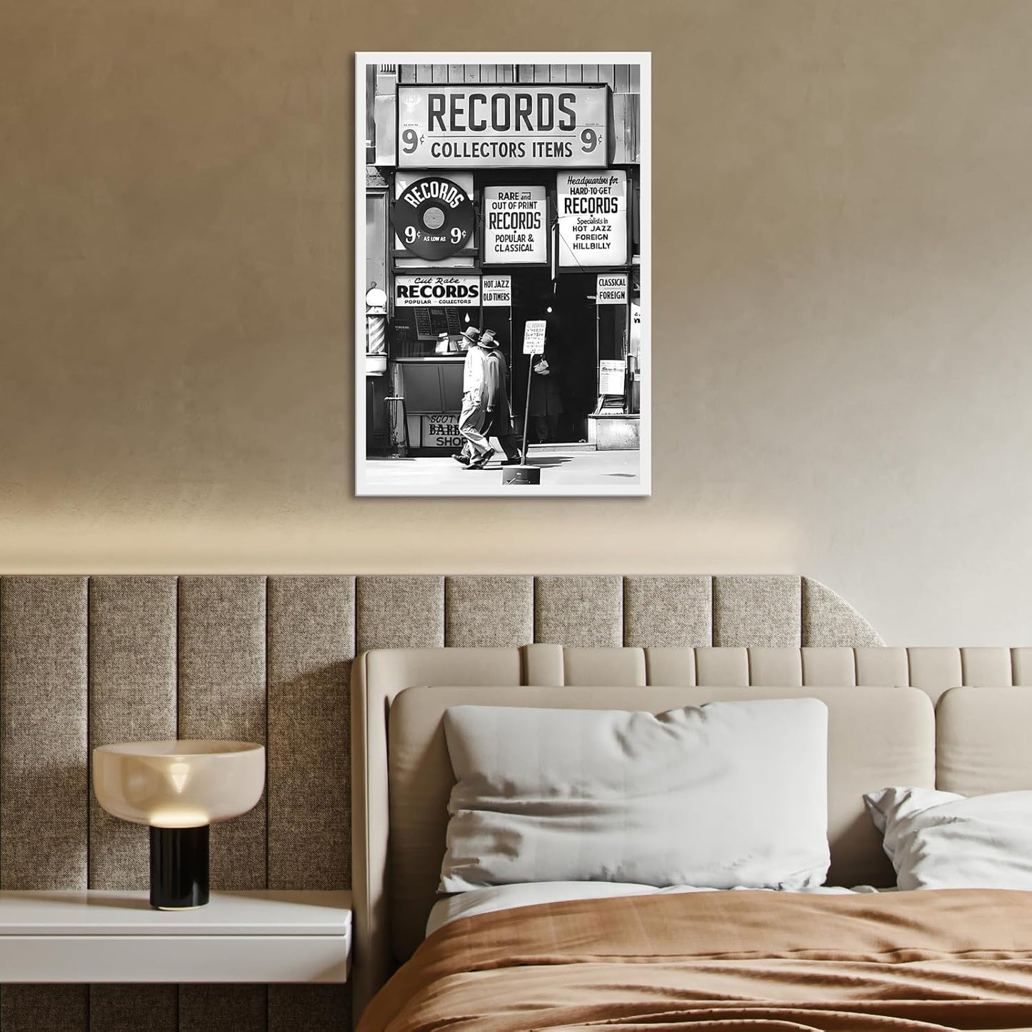 Fashion Black And White Photography Wall Art Vintage Preppy Record Shop Poster Retro Trendy Music Art Aesthetic Canvas Print for Music Lovers Gifts 20x30in Framed