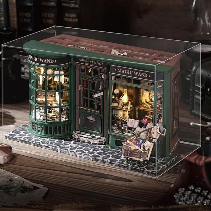 TuKIIE DIY Miniature Dollhouse Kit with Furniture, 1:24 Scale Creative Room Opened & Closed Movie Inspired Wooden Doll House Plus Dust Proof for Kids Teens Adults(Magical Wand Shop)