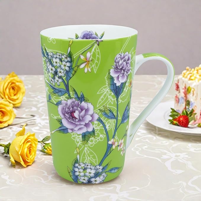 13oz Floral Coffee Mugs for Women Bone China Coffee Mug Cute Mugs Christmas Birthday Gifts for Mom Friends