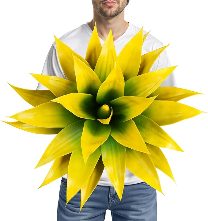 Velener Artificial Agave Fake Plants, Yellow Fake Succuents Plant for Room Decor, Unpotted Faux Agave Plant for Outdoor/Indoor Fall Decor, Yellow, 22 inches, Set of 1