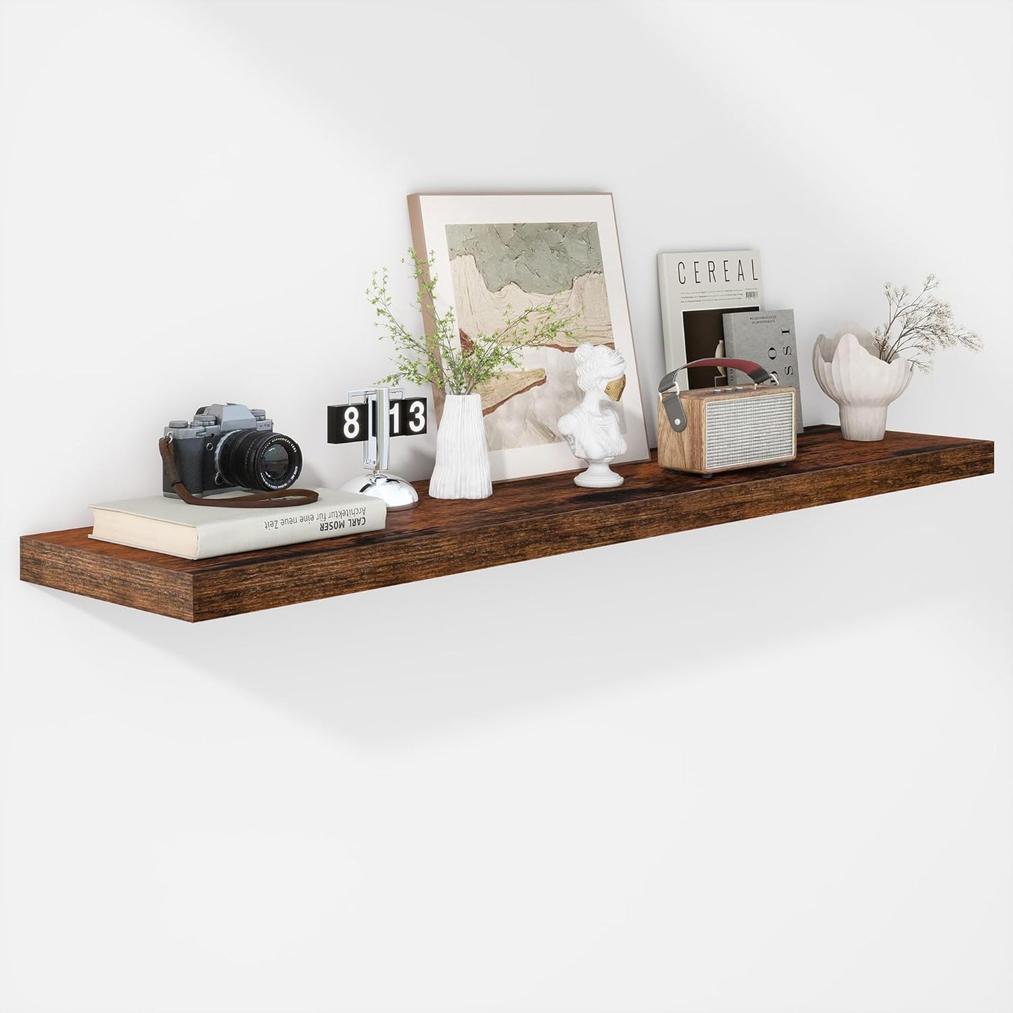 Fun Memories 55 Inch Floating Shelves - 12 Inch Deep Rustic Wooden Wall Shelves - Extra Deeper & Thicker Wall Mounted Storage Shelf for Living Room, Kitchen, Farmhouse - 55" W x 12" D x 1.8"H - Brown