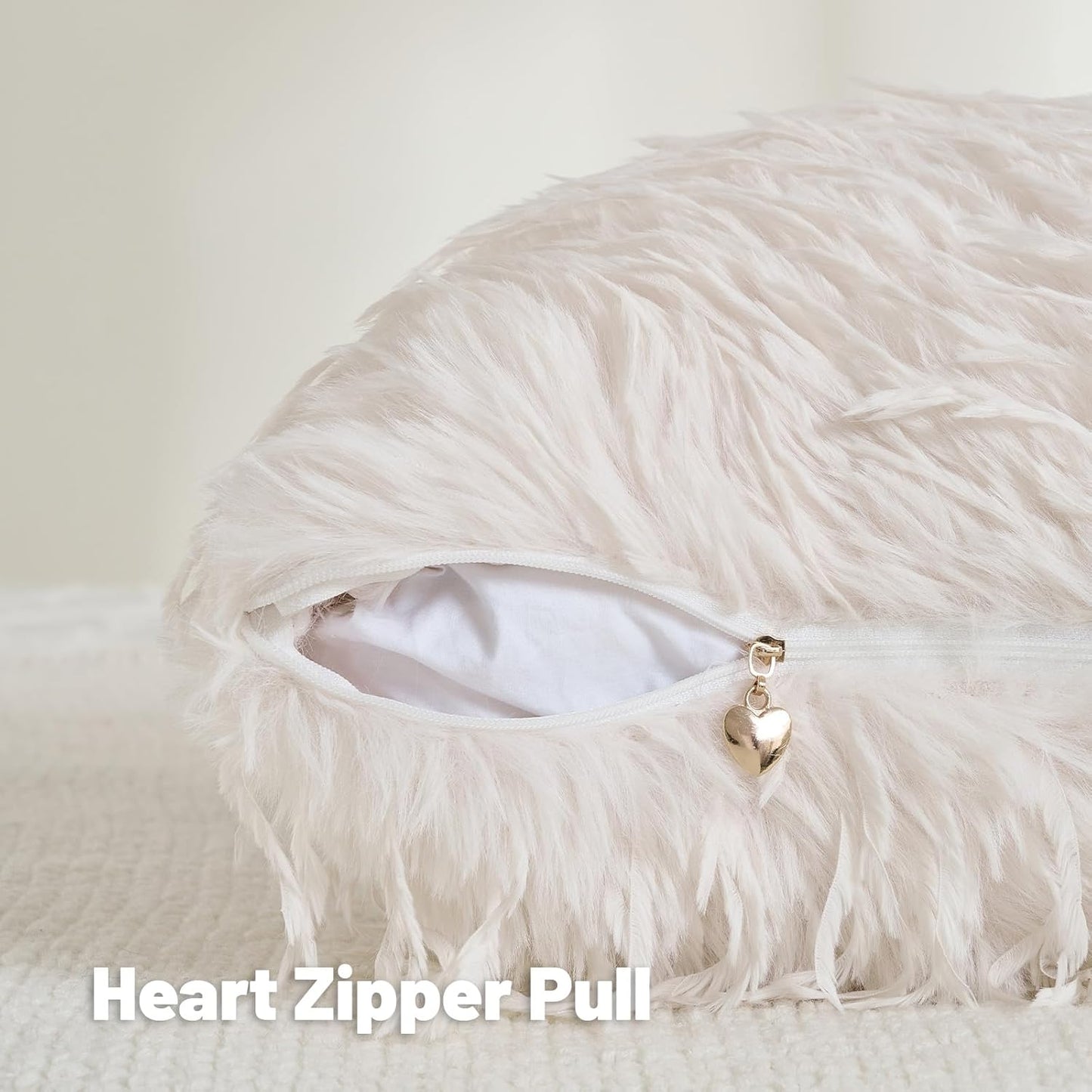 FUTEI Cream White Decorative Throw Pillow Covers 18x18 Inch Set of 2,Soft Fluffy Faux Feather Texture Cushion Cases,Modern Home Luxury Decor for Couch Bed Living Room