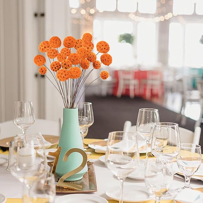 24 PCS Dried Craspedia Billy Balls Flowers, 18” Natural Dried Flowers Bouquet for Vase Floral Arrangements Wedding Table Centerpieces Party DIY Home Decor (Orange)