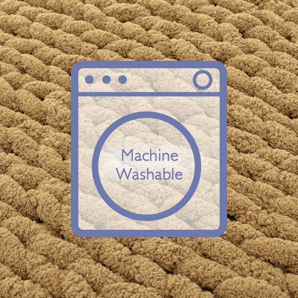 Bigacogo Chunky Knit Throw Blanket for Couch, 40x60 inches, 100% Hand Knitted with Thick Jumbo Chenille Yarn, Cozy Soft Large Rope Knot Cable Crochet Blankets for Sofa Bed Living Room, Goldenrod