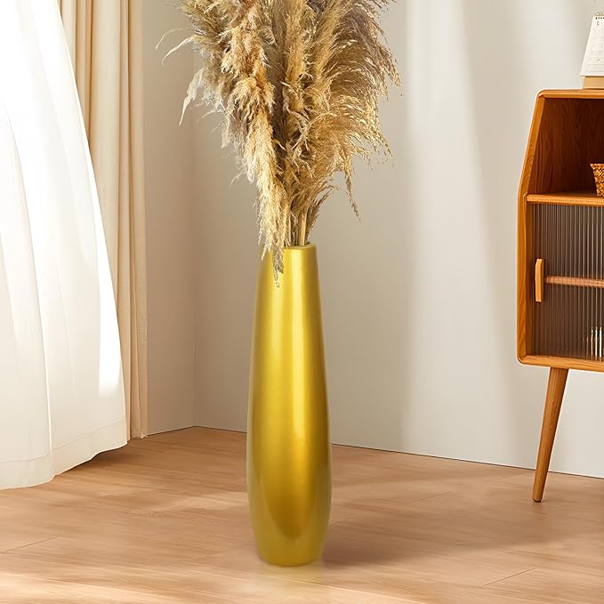 Gold Ceramic Tall Floor Vase,17.7 Inch Large Modern Flower Vases for Home Décor,Wicker Big Floor Vase Decorations for Farmhouse, Living Room,Bedroom,Standing Plastic Vase Decorative Tall