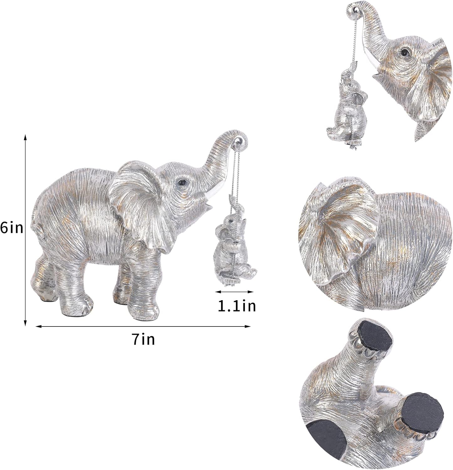 Cute Elephant Statue Silver Elephant Animal Accents Brings Good Luck, Health, Strength Decorations for Home, Shelf, Living Room