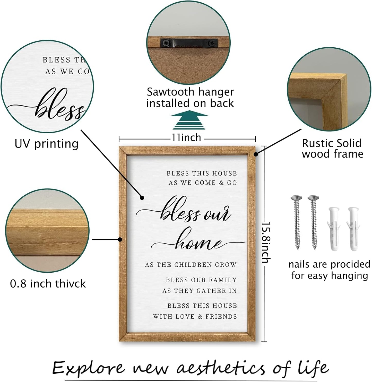 comurdyo Bless This Home Wall Decor 16"×11" Modern Rustic Farmhouse Inspirational Blessing Sweet Family Quote Scripture Sign For Living Room Bedroom House Wall Art Hanging (Wood)