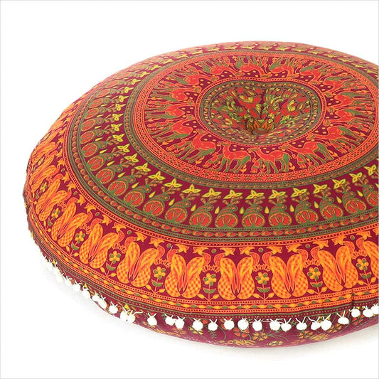 Eyes of India - Mandala Floor Pillow Cover Meditation Cushion Seating Throw Hippie Round Colorful Decorative Bohemian Indian Pouf Ottoman Handmade Cover ONLY (P1 Burgundy, 32" x 32")