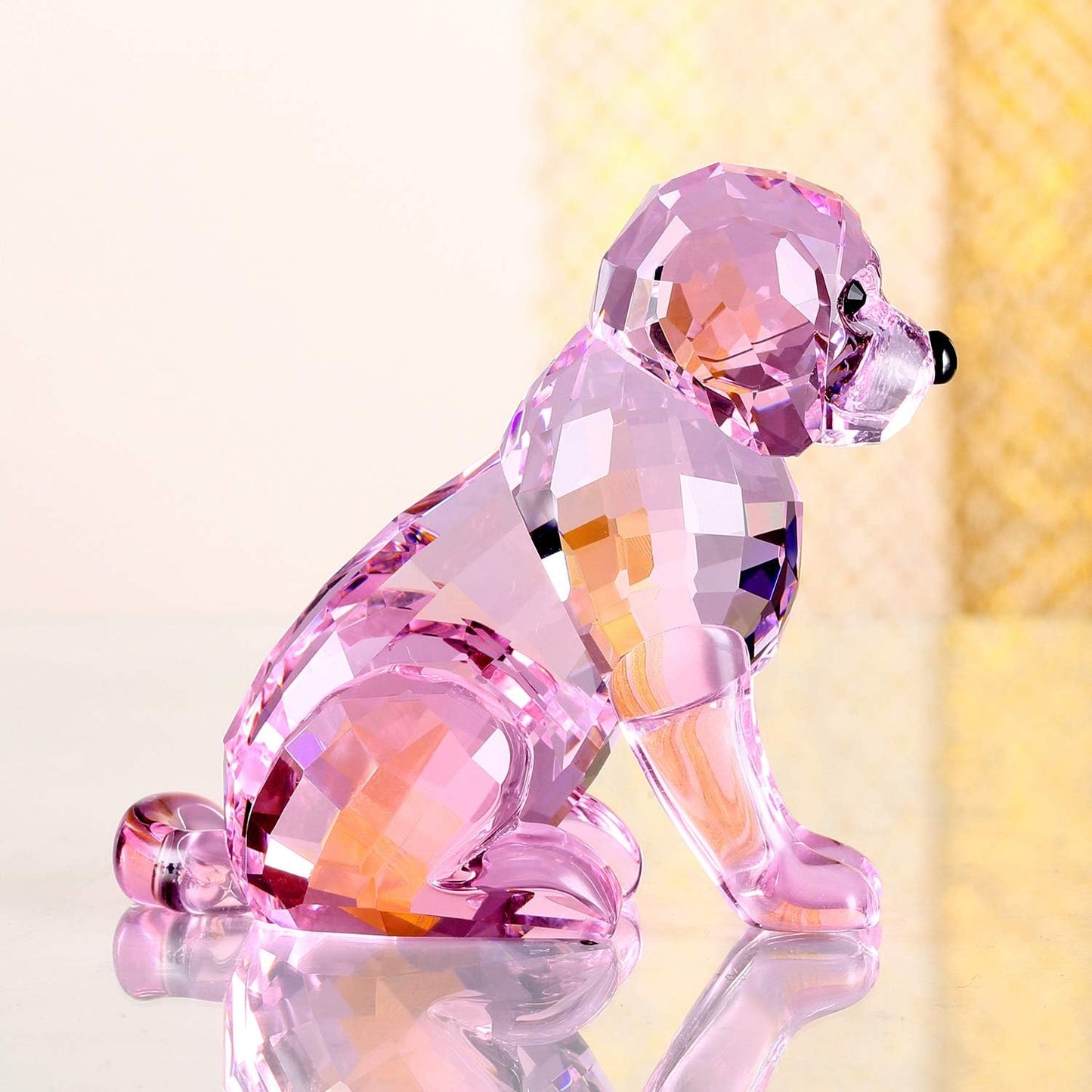 Crystal Labrador Dog Puppy Figurine Animals Lovely Craft Home Decor Ornaments Collectible Birthday Gifts (Pink)
