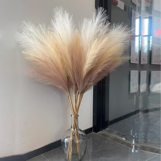 38" 10 Stems Faux Pampas Grass Decor - Tall Pampas Grass for Floor Vase, Boho Home Wedding Mothers Day Decoration (Beige Mixed)