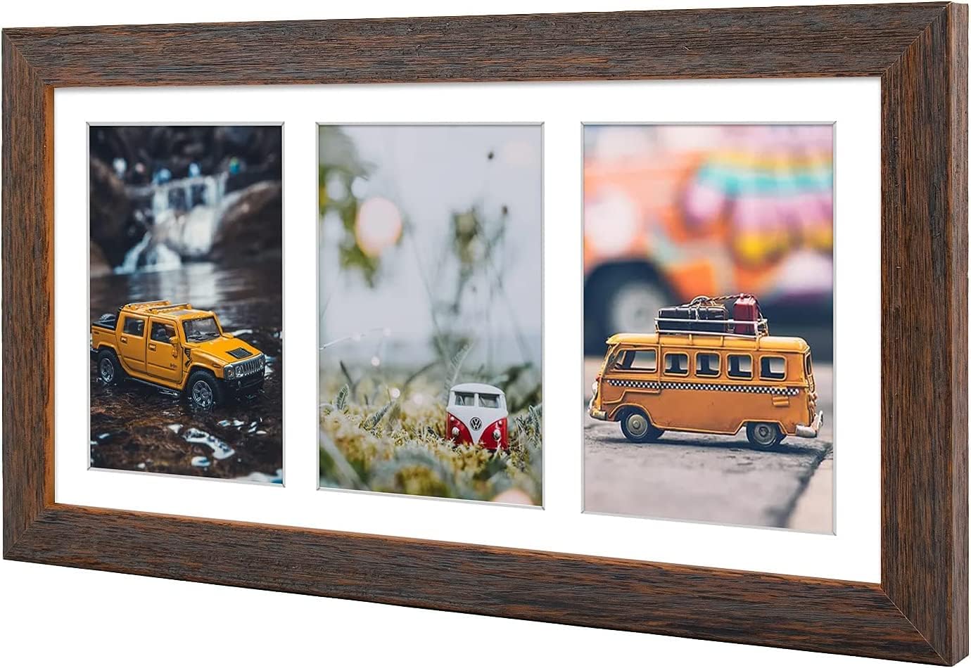 Golden State Art, Set of 10, 7x14 Distressed Brown Photo Wood Collage Frame with Mat Displays (3) 4"x6" Pictures