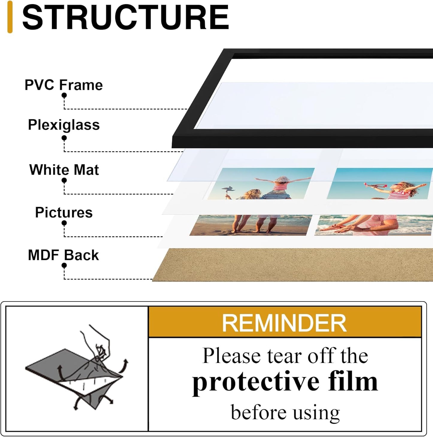 decorUhome 8x10 Picture Frames Collage Wall Decor, Display 2Pcs 4x6 Photos with Mat or 1Pcs 8x10 Unmatted, 2 4x6 Collage Picture Frames for Wall Mounting, Black