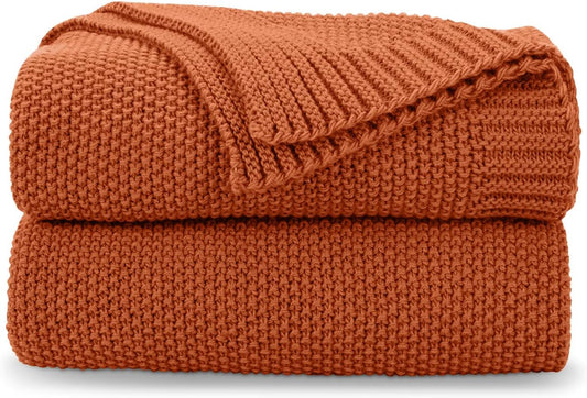 CozeCube Orange Throw Blanket for Couch, Soft Cozy Cable Knit Throw for Bed Sofa Living Room, Lightweight Warm Decorative Farmhouse Christmas Blanket, 50"x60", Burnt Orange