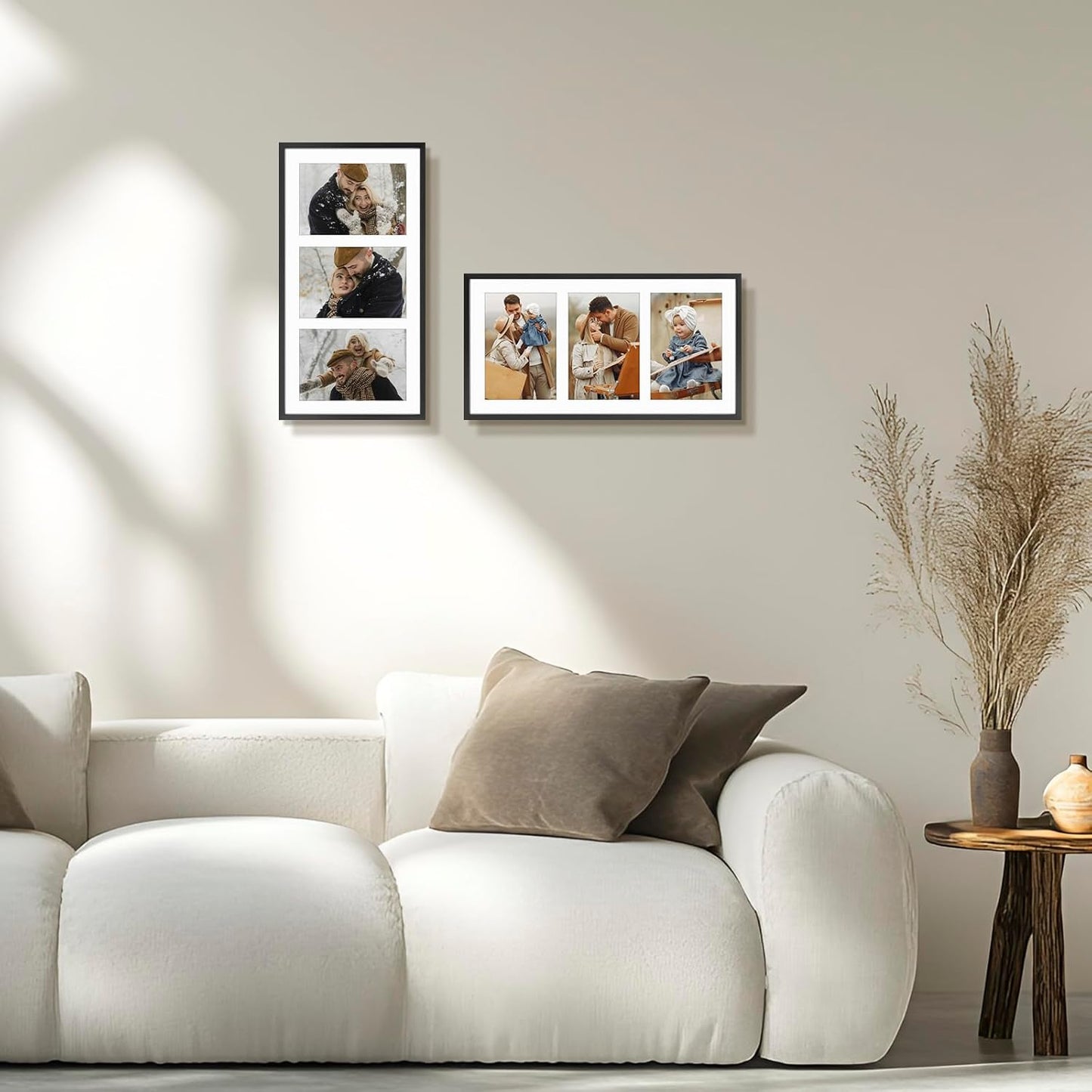 Frametory - 8.5x16.3 Aluminum Collage Picture Frame - Display 5x7 Pictures with 3 Openings Mat - Real Glass Front - Horizontal/Vertical Wall Mount - Black 1 Pack