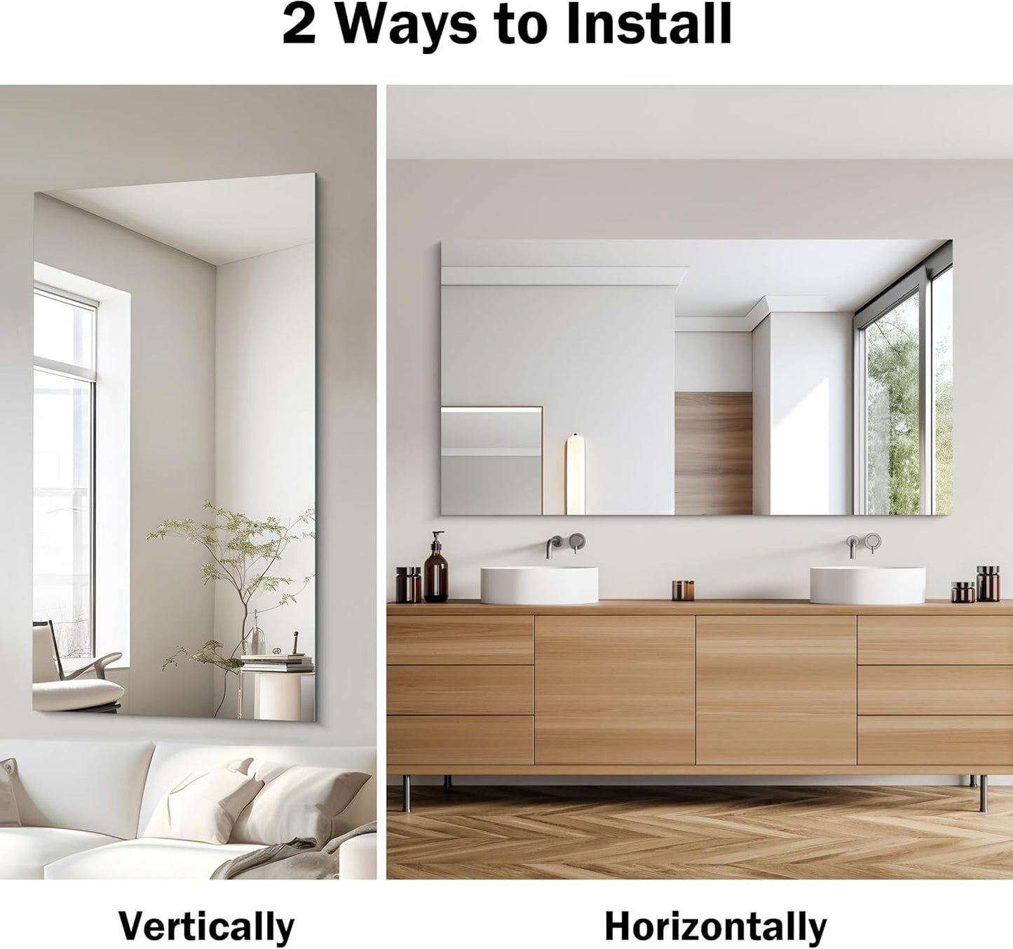 Frameless Mirror, 30x55 Inch Rectangle Bathroom Mirrors for Wall, Upgraded Shatterproof Large Vanity Mirror Over Sink with Polished Edge for Bathroom,Bedroom,Living Room and Entryway