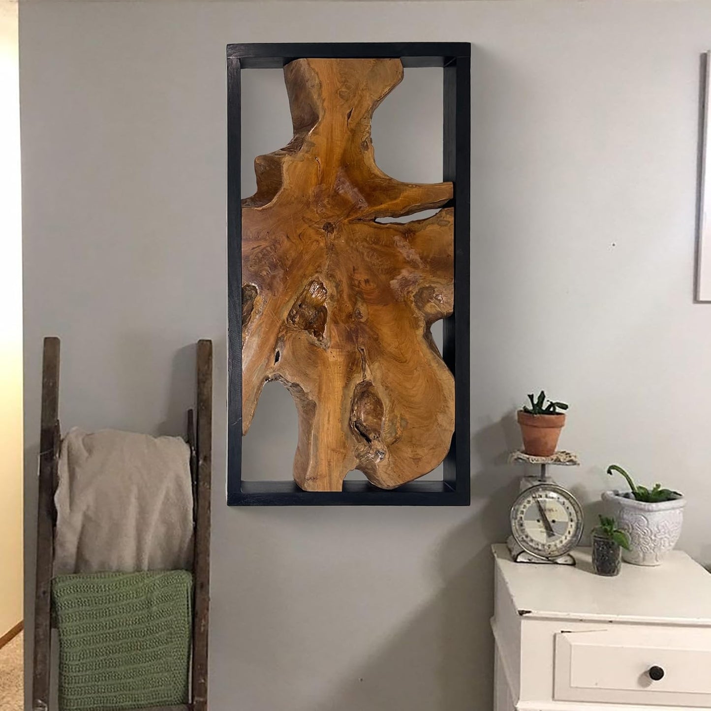 Greenage Teak Wall Decor 17"X31.5"X2.4" Farmhouse Rectangle Rustic Art Hanging Decoration for Home Living Room Bedroom Office