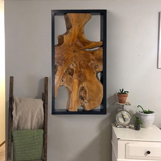 Greenage Teak Wall Decor 17"X31.5"X2.4" Farmhouse Rectangle Rustic Art Hanging Decoration for Home Living Room Bedroom Office