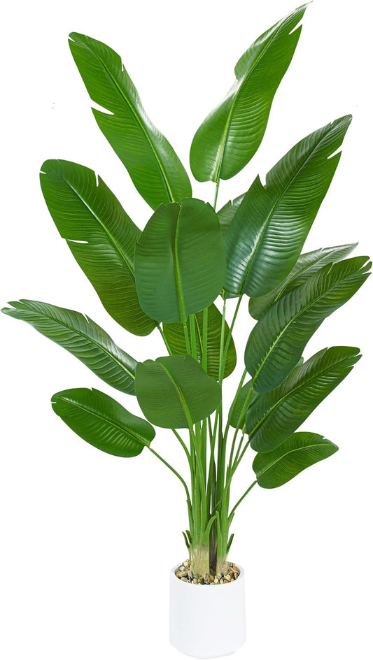 Bird of Paradise Artificial Tree, 7Ft Tall Faux Plant, Fake Banana Leaf Plant Indoor, Faux Palm Tree Faux Floor Plants Tropical Tree in Pot, Present for Friend Housewarming Decor