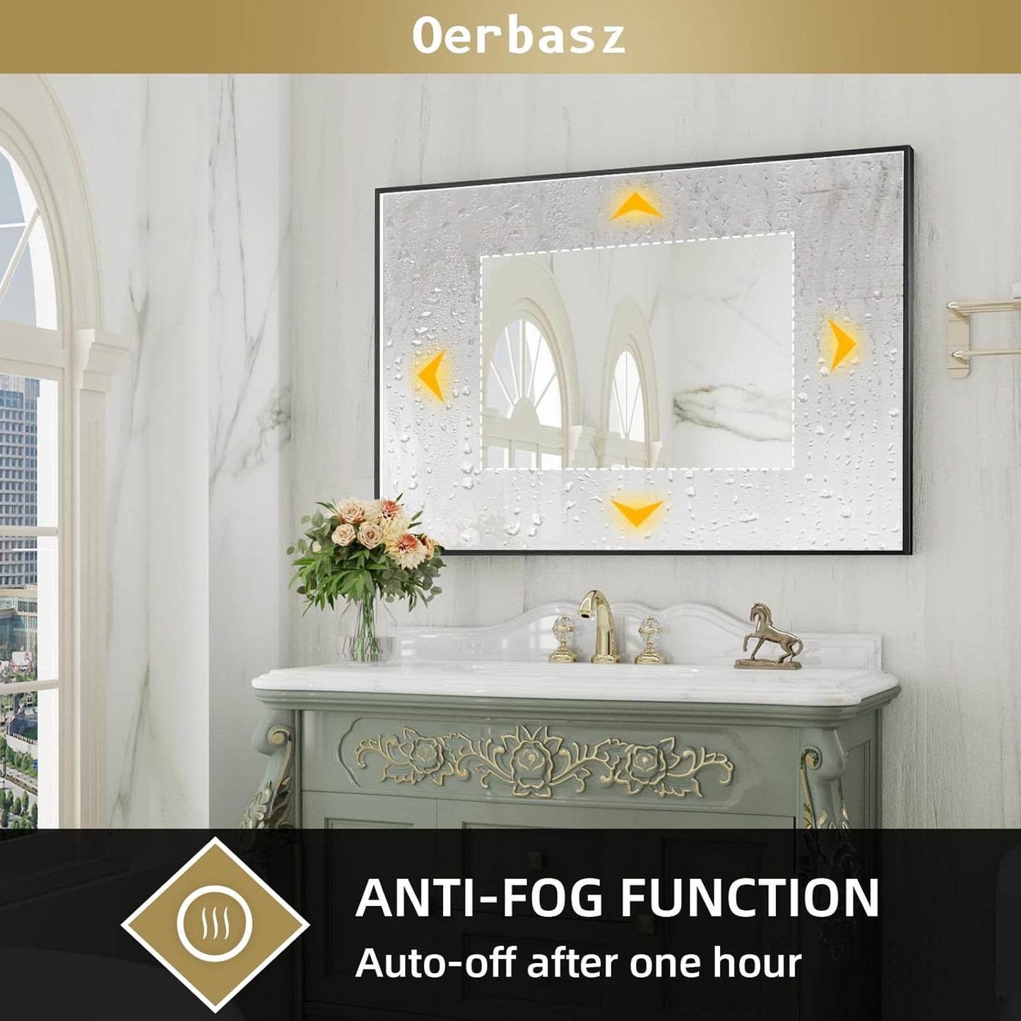 LED Bathroom Mirror with Black Framed 28X40 Inch, LED Mirror for Bathroom with Anti-Fog, Stepless Dimmable, Front Lit, Memory Function, Shatter-Proof