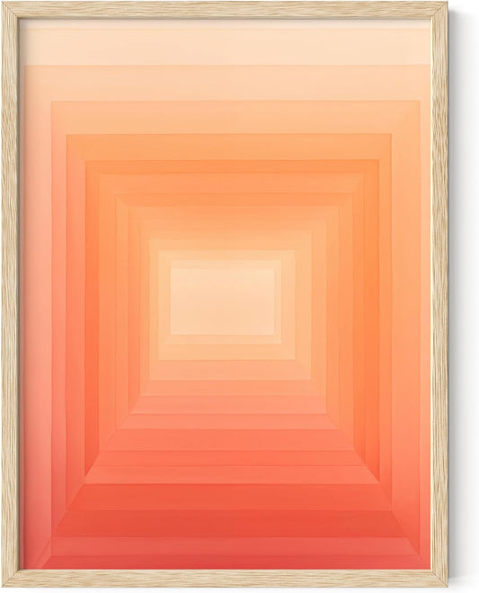 HAUS AND HUES Colorful Abstract Wall Art - Minimalist Retro Picture for Living Room Decor, Red and Pink Modern Wall Art Painting (Pink Geometric 2, Beige Frame, 12x16)