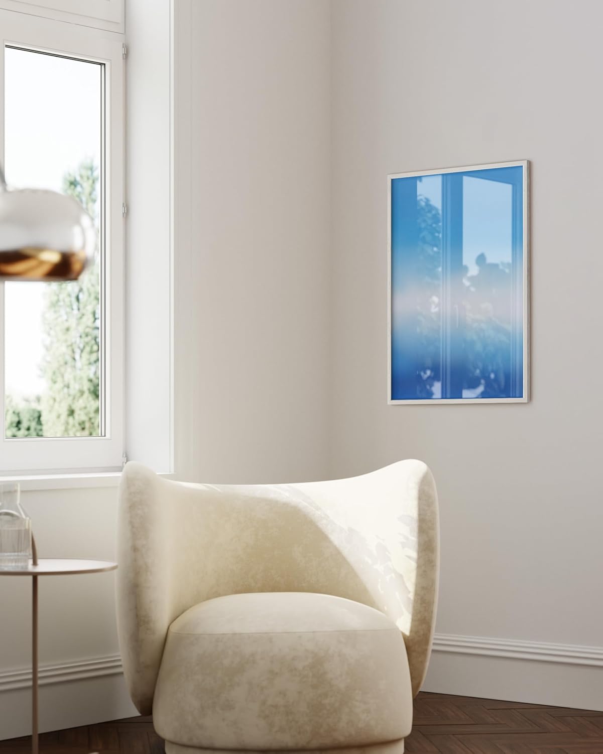 HAUS AND HUES Modern Abstract Wall Art - Blue and Green Living Room Art, Modern Artwork for Walls, Minimalist Picture for Living Room(Blue Tie-Dye, White Frame, 24x36)