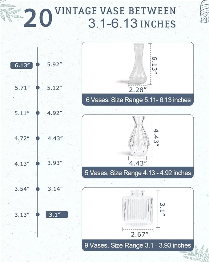 Yirilan Bud Vases Set of 20 PCS, Flower Vases for Table Centerpieces, Mini Vases for Single Stem Flowers, Glass Vases for Centerpieces, Wedding & Home Decor, Clear