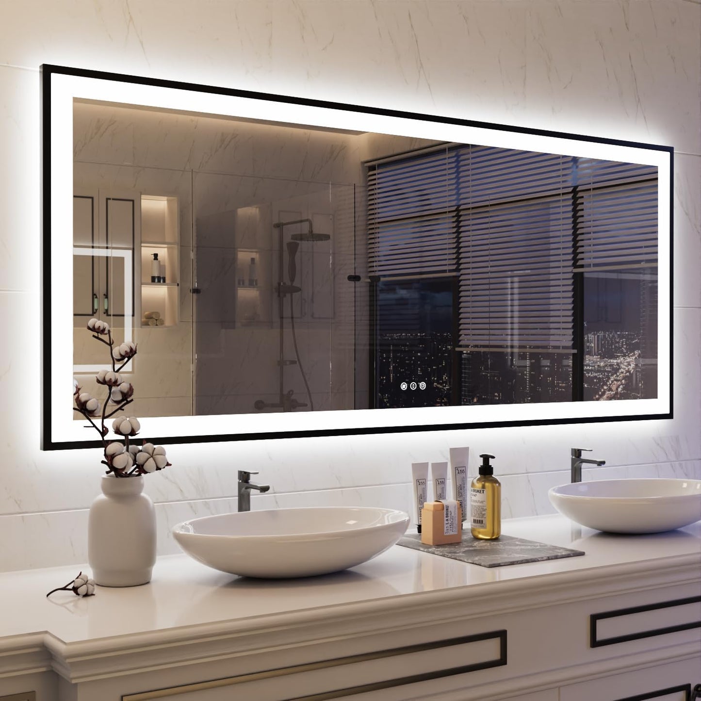 ISKM Framed LED Mirror for Bathroom 72"x32", Dimmable LED Bathroom Mirror with Lights, Anti-Fog, Front and Backlit Lighted Mirror 3-Colors, Shatterproof, Memory Function