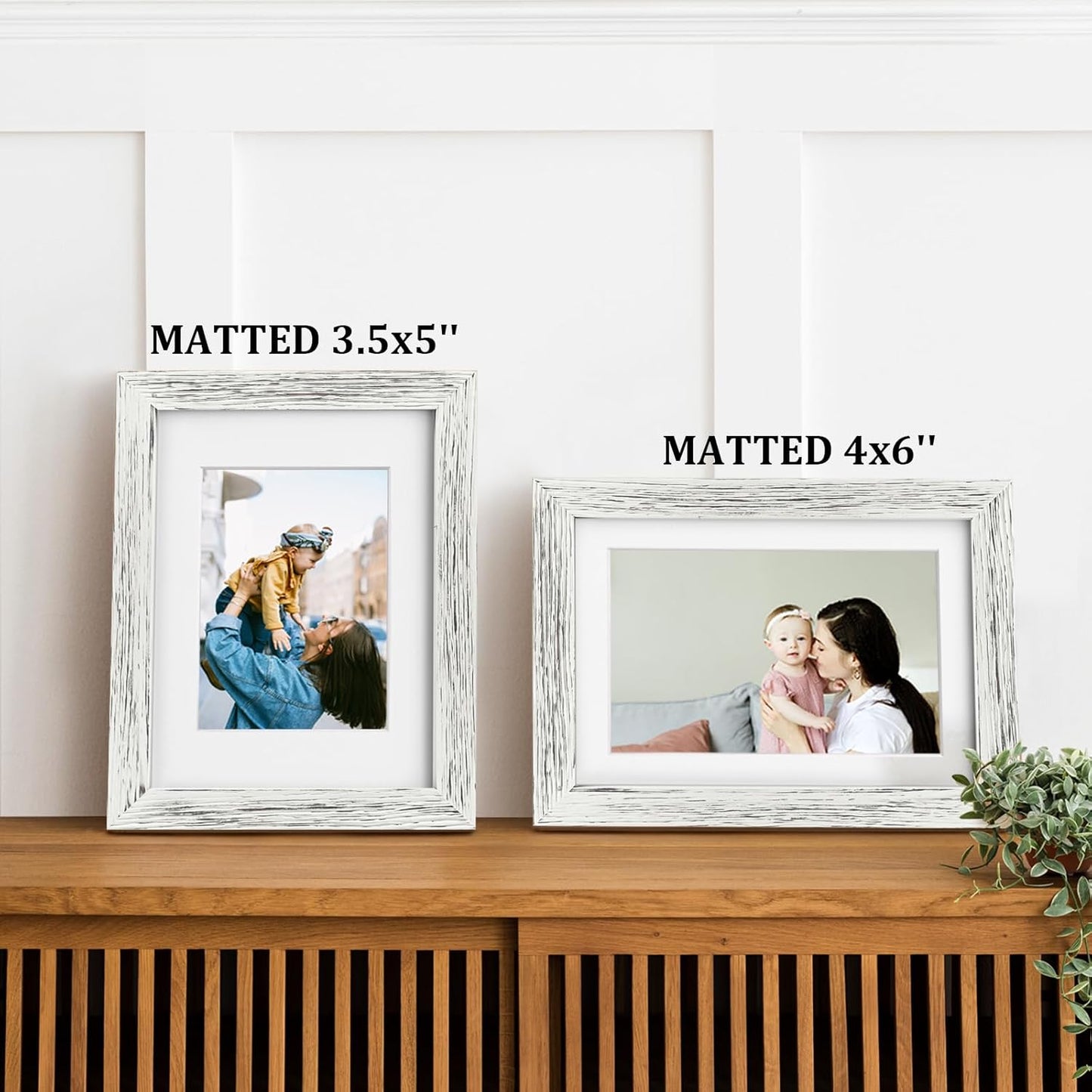Egofine 5x7 Picture Frames Set of 4, Made of Solid Wood Covered by Plexiglass 3.5x5 and 4x6 with Mat or 5x7 without Mat, for Table Top Display and Wall Mounting Photo Frame Driftwood White