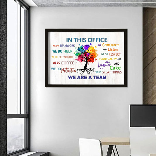 In This Office We Are A Team Wall Decor 24x18 Inch Frame Office Inspirational Wall Art, Motivational Teamwork Wooden Hanging Sign