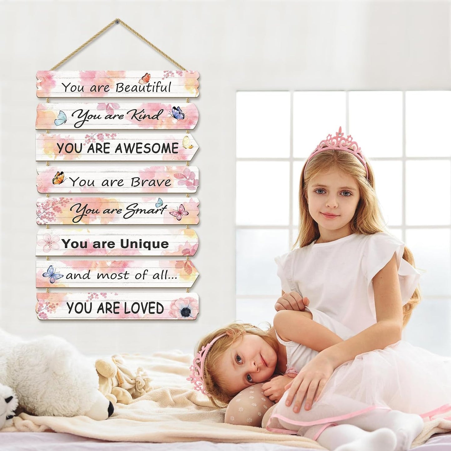 Girls Room Decor Butterfly Wall Decor for Girls Bedroom Inspirational Wall Art for Kids Pink Wall Decorations Little Girl Toddler Room Wood Sign Nursery Room Decor (Butterfly)