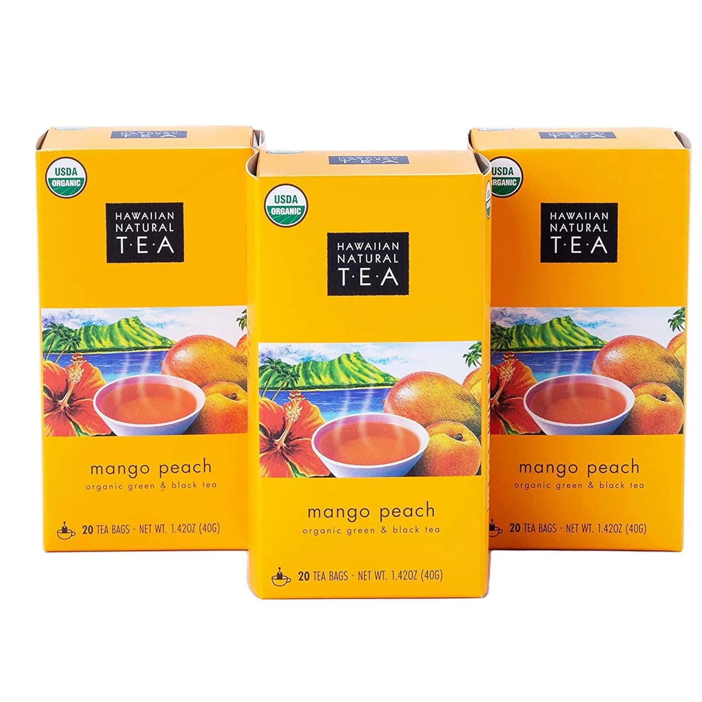 Hawaiian Natural Tea Mango Peach Flavored Organic Tea - Tropical Fruit Green and Black Tea Blend - Perfect Daily Cup & Gift for Special Occasions - 60 Tea Bags