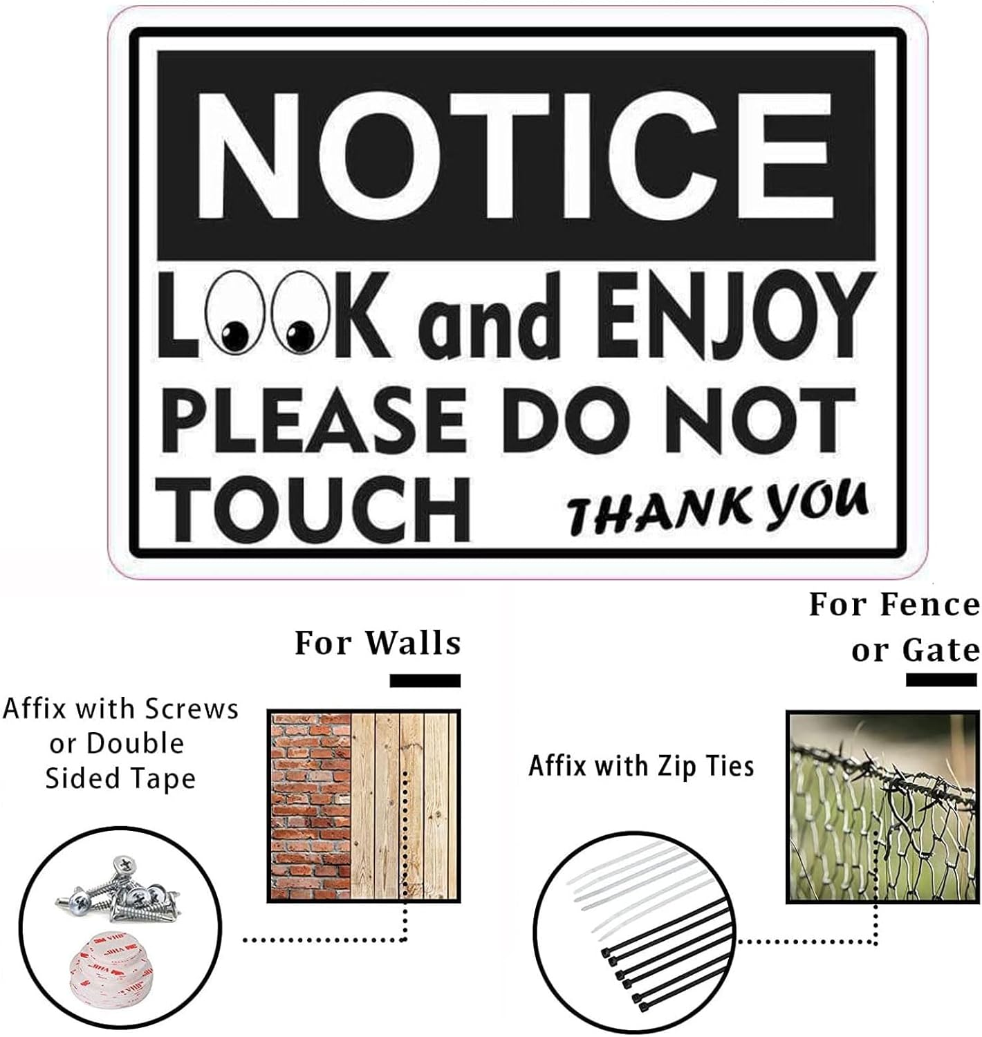Metal Warning Sign Aluminum Notice Look and Enjoy Please Do Not Touch Indoor & Outdoor Signs for Home, Office