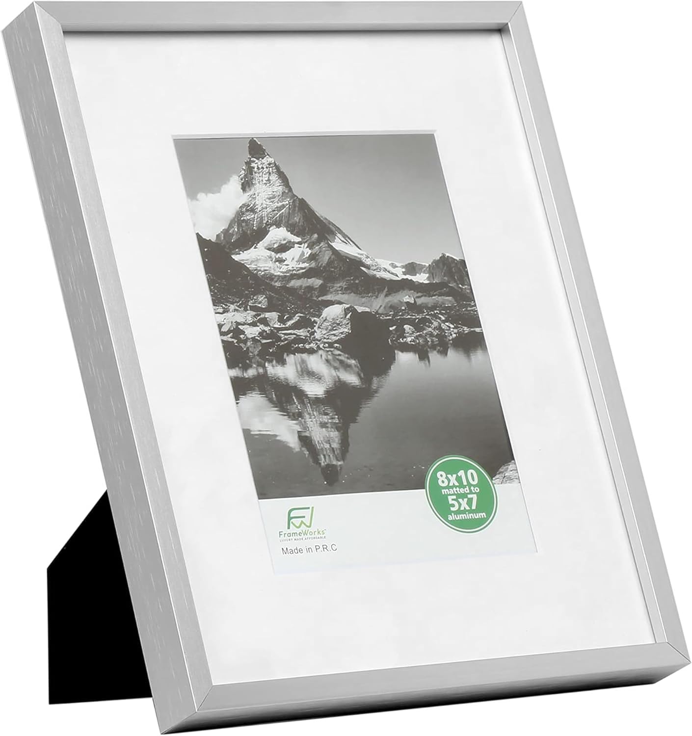 FrameWorks 8x10 Matted to 5x7 Picture Frame – Aluminum Frame w/Tempered Glass, Removable Mat for Photos, Posters, Art, Stylish Wall Frame for Home Decor, Gallery Walls, Office, Living Room - Silver