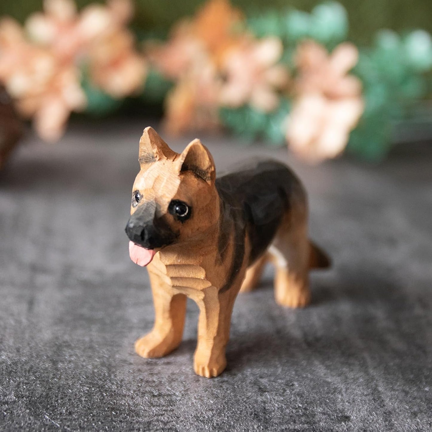 Handmade German Shepherd Dog Figurine - Realistic Wood Carving Statue for Home Decor & Gift - Small Collectible White Cardboard Packaging