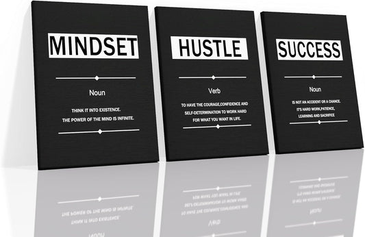 Inspirational Canvas Wall Art Motivational Mindset Success Hustle Entrepreneur Quotes Poster Print Positive Theme Painting Artwork for Bedroom Bathroom Wall Decoration Ready to Hang [36''W x 16''H]