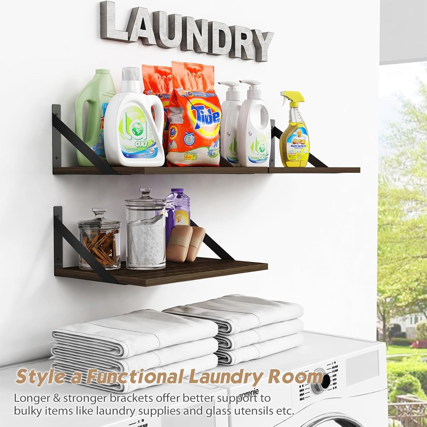 Forbena 12 Inch Deep Floating Shelves for Wall Set of 3, Wooden Wall Bookshelf for Bedroom Books, Rustic Wood Hanging Bookshelves for Bathroom Living Room Office Storage (Dark Brown)